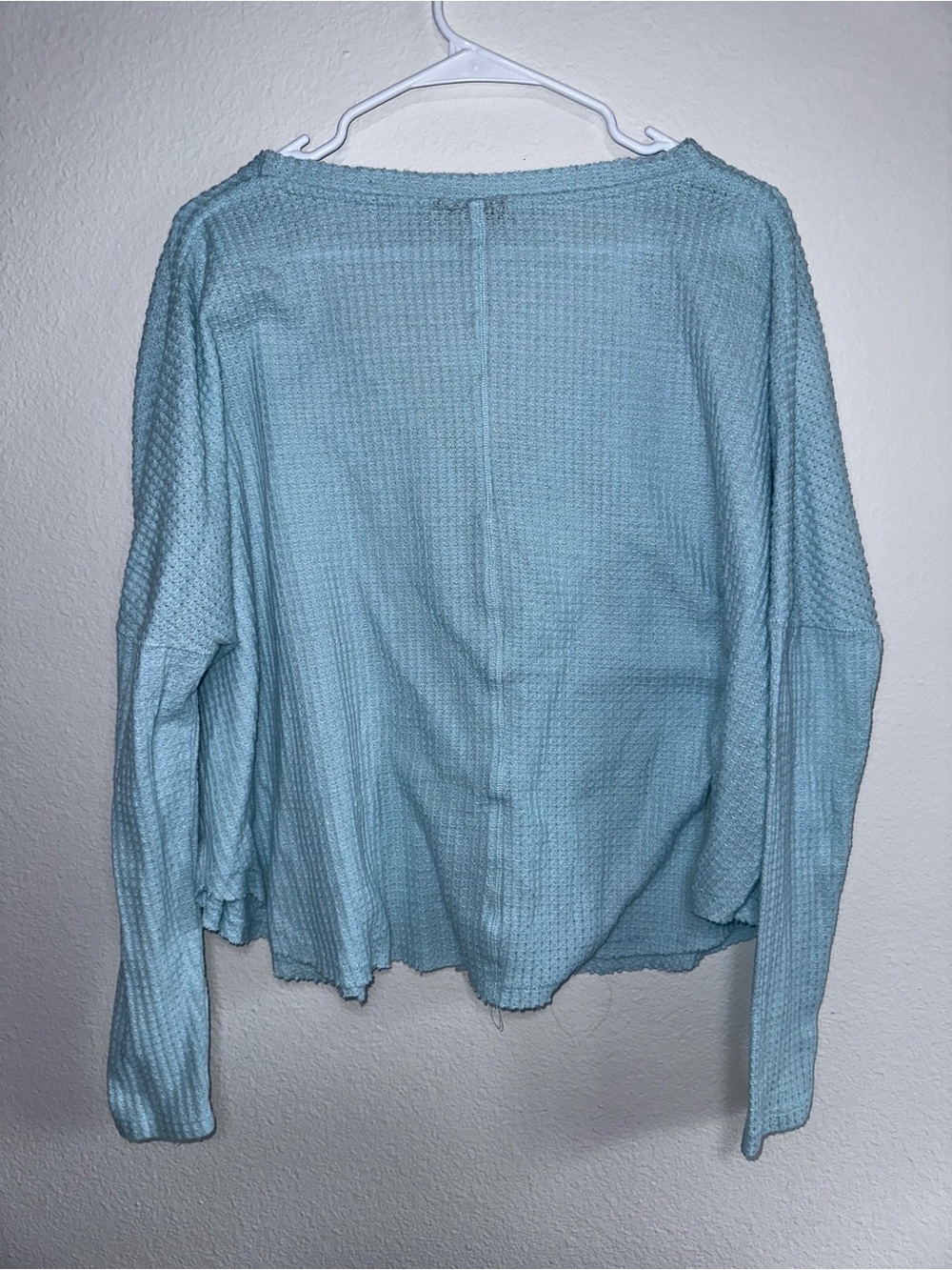 Urban Outfitters—Seafoam Blue Waffle-Knit Button Front Tie Cardigan-small - Picture 3 of 7